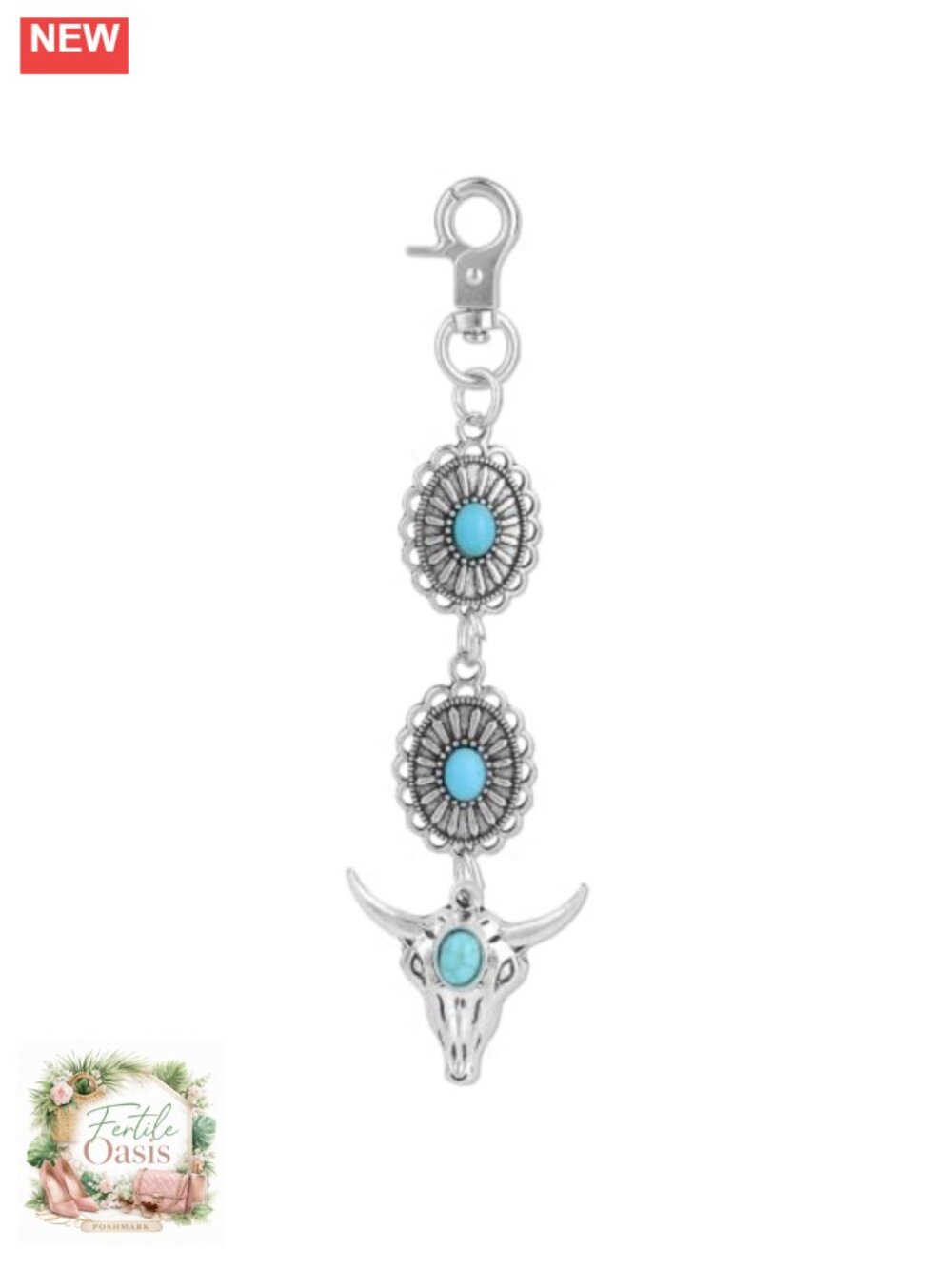 Western Turquoise Bag Charm, BoHo Cowgirl Keychain, Zinc Alloy & Acrylic